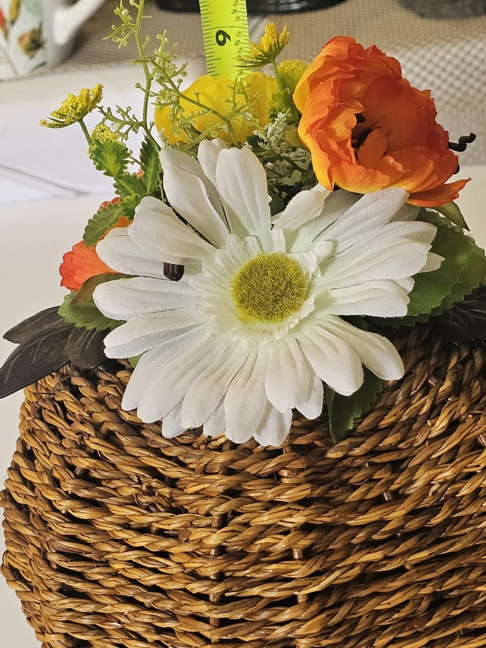 Woven Basket with Artificial Flowers Floral Decor